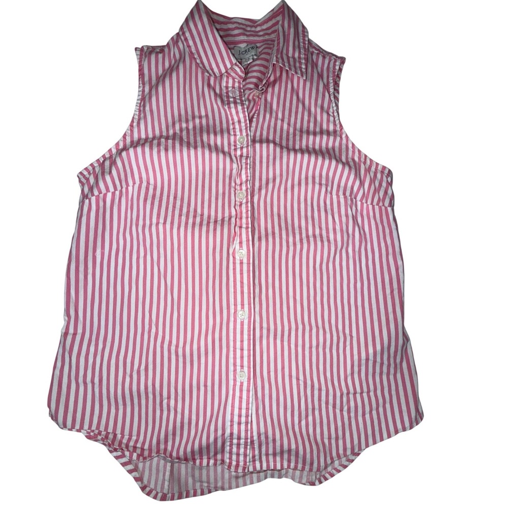 J.Crew Pink White Stripe Sleeveless Button-Down Shirt Womens XS Cotton Stretch